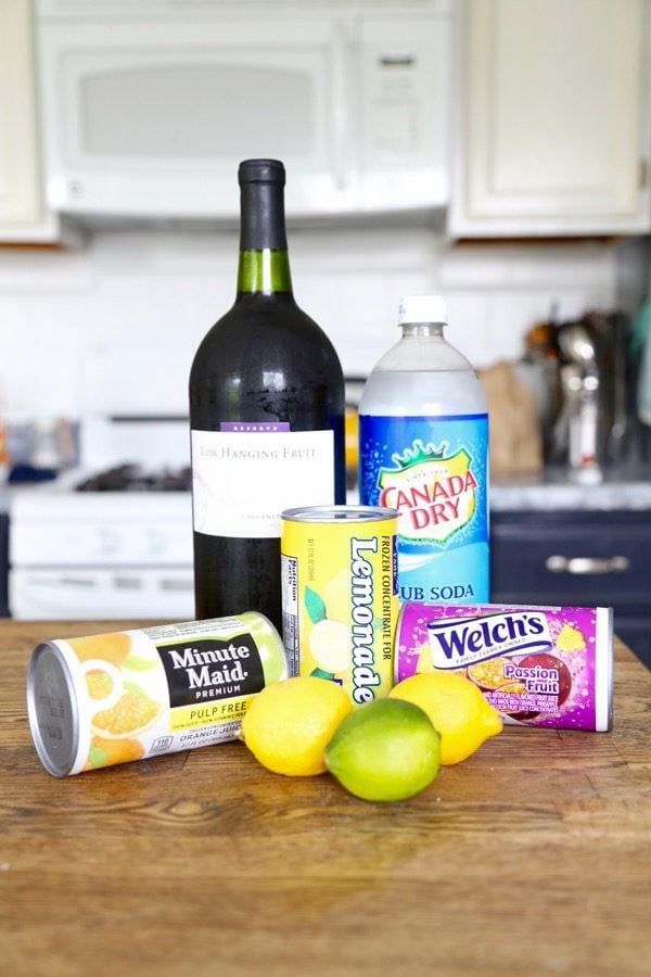 collection of ingredients for homemade sangria 