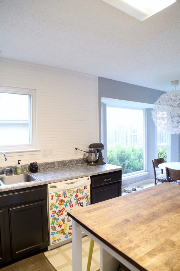 DIY Beadboard backsplash in kitchen