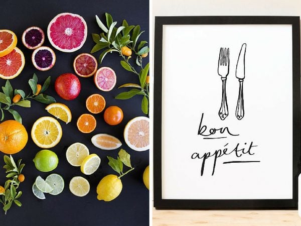 fruit art print and silverware print for kitchen art