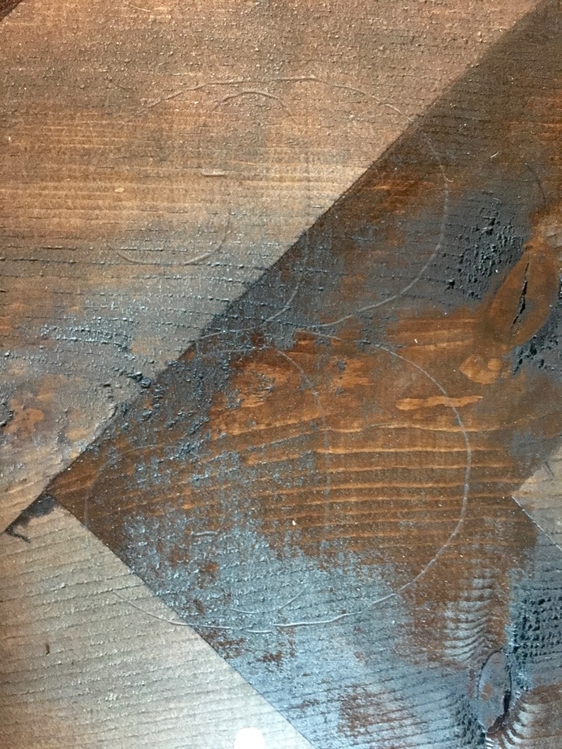 close up of pencil transfer technique for painting on wood