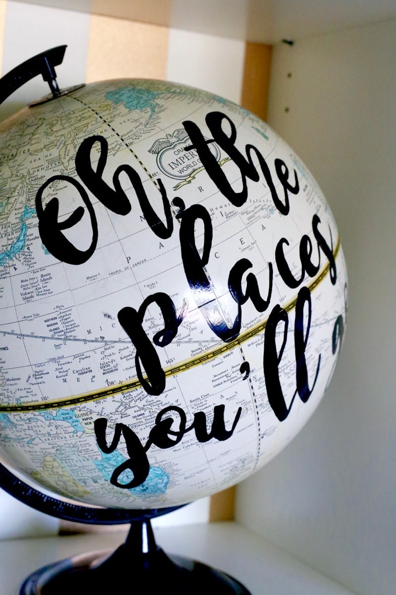 I LOVE this globe art! It's so cute and so incredibly easy to make! Learn how to make your own in under and hour and for just a couple of bucks - this is seriously one of the simplest DIY projects ever! 