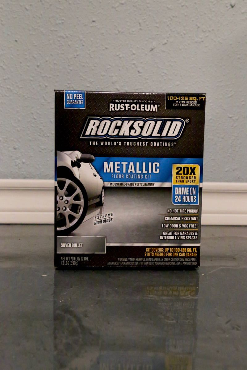 Package of Rustoleum Rock Solid Metallic floor coating 