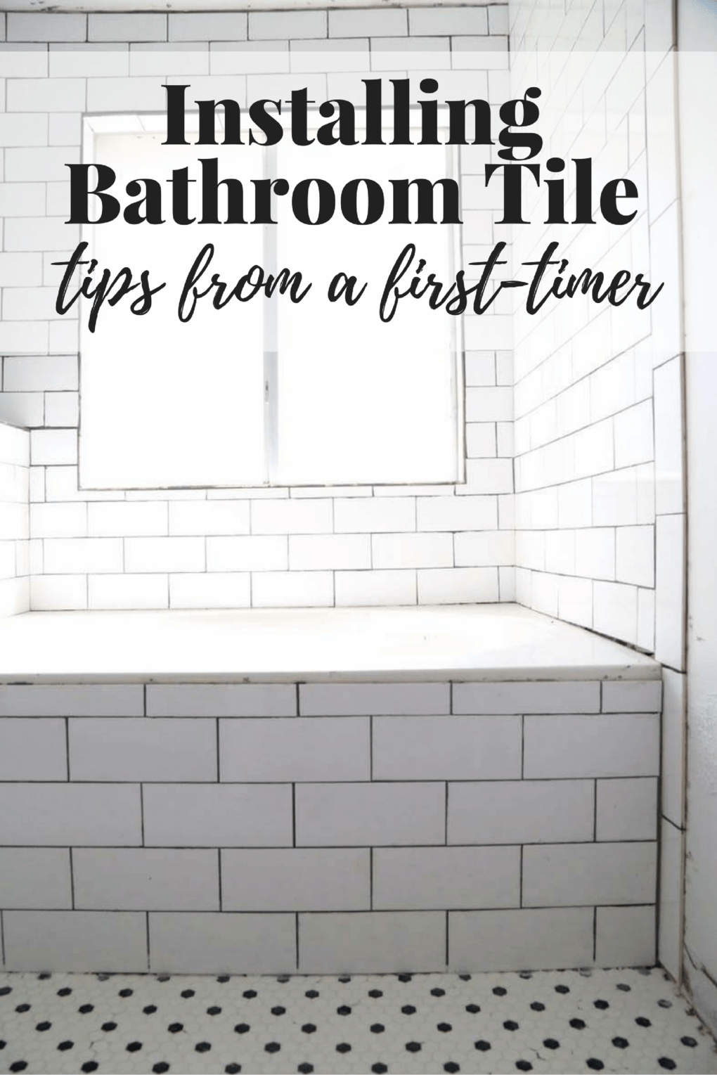 This bathroom renovation is going to be amazing. The black and white tile in this room is so clean and modern! There are some great tips for tiling in this post, too. This One Room Challenge makeover is going to be absolutely amazing.