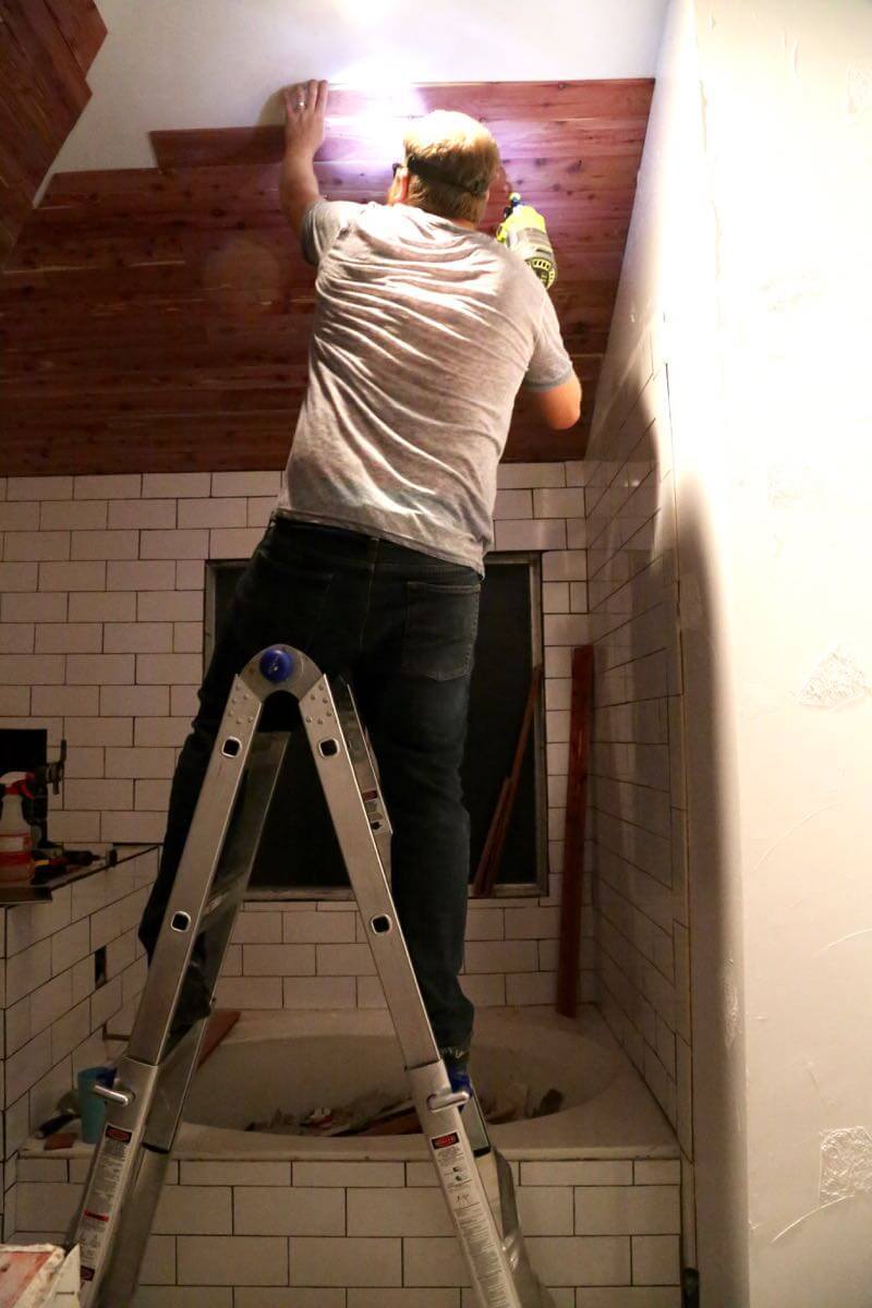 installing a planked cedar ceiling