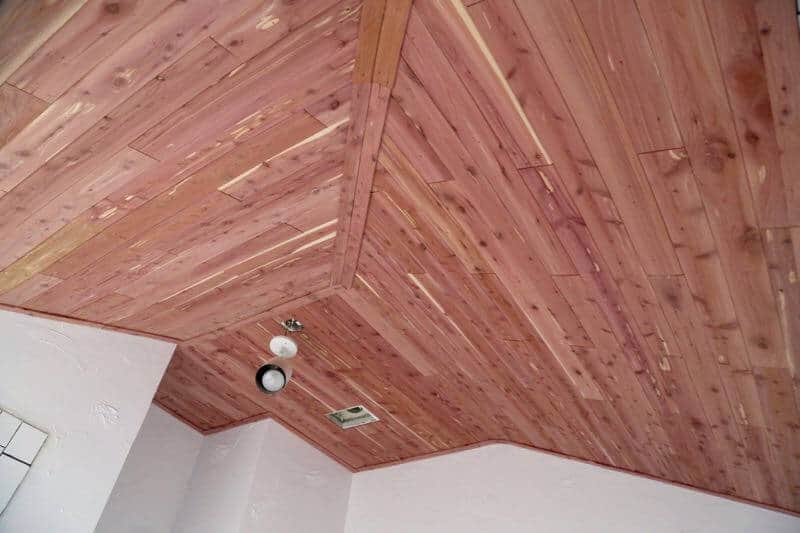 Master Bathroom Renovation: Our Planked Cedar Ceiling