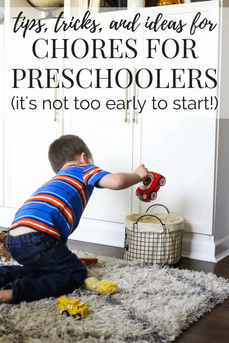 Tips, tricks, and ideas for getting your toddler or preschooler to help around the house. Ideas for chores that young children can do! 