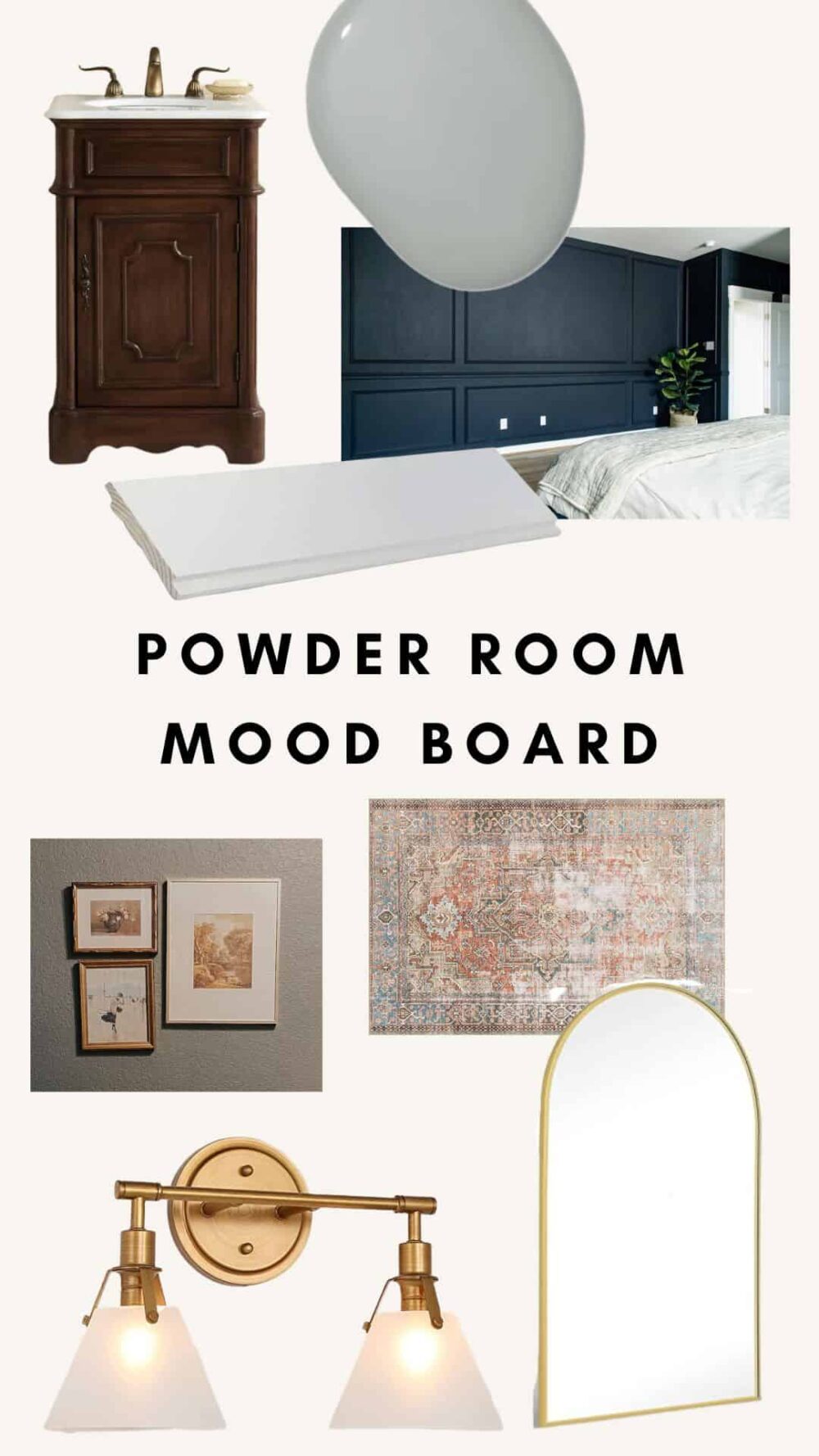 mood board for a powder room
