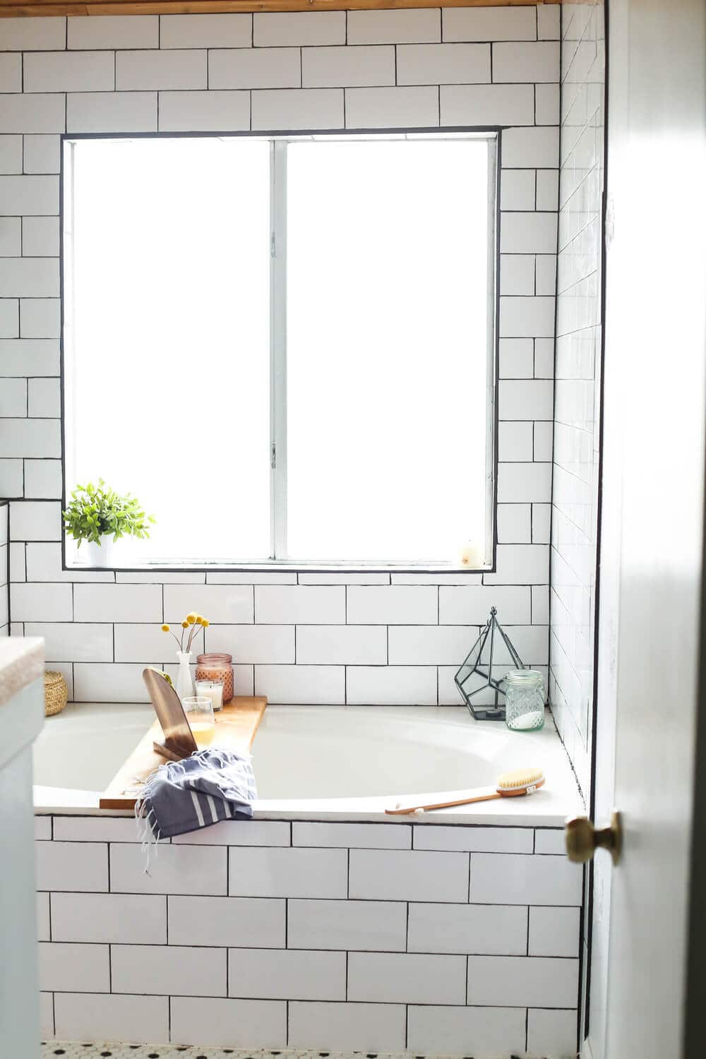 bathtub with a DIY tray