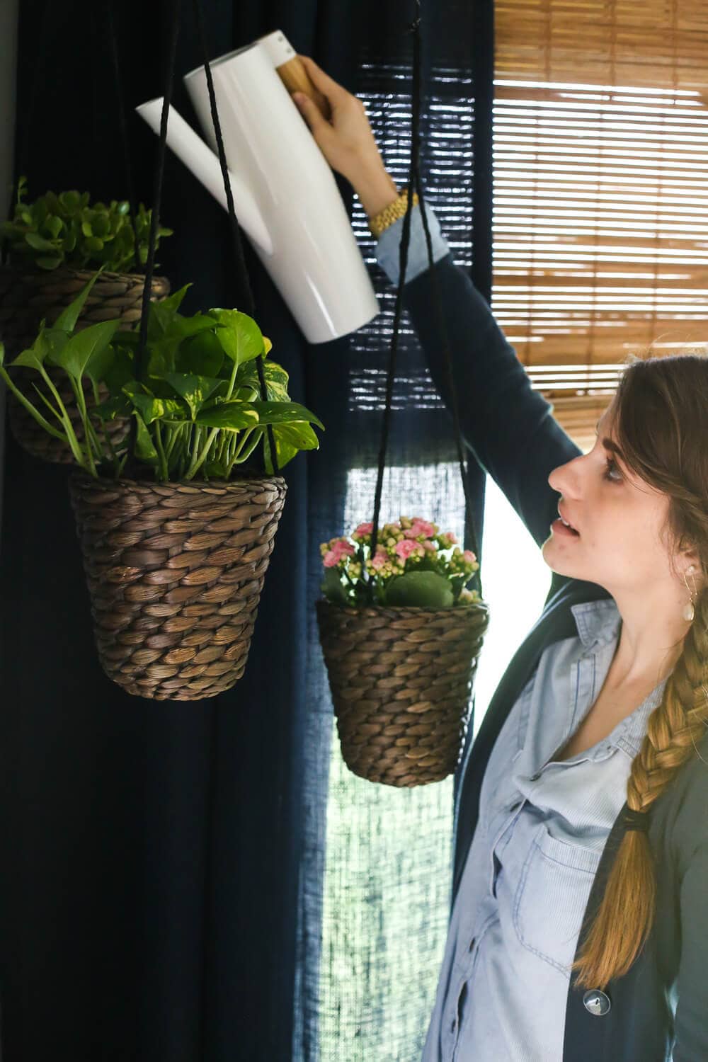 How to add simple hanging planters from IKEA to create this DIY indoor hanging planter display. It's a really simple idea, but makes a big statement in your room! 