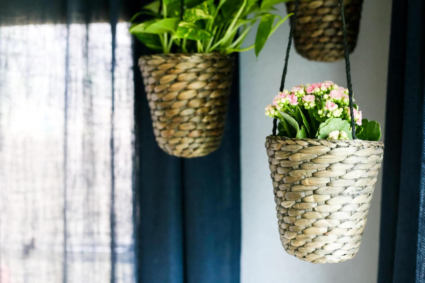 How to add simple hanging planters from IKEA to create this DIY indoor hanging planter display. It's a really simple idea, but makes a big statement in your room! 