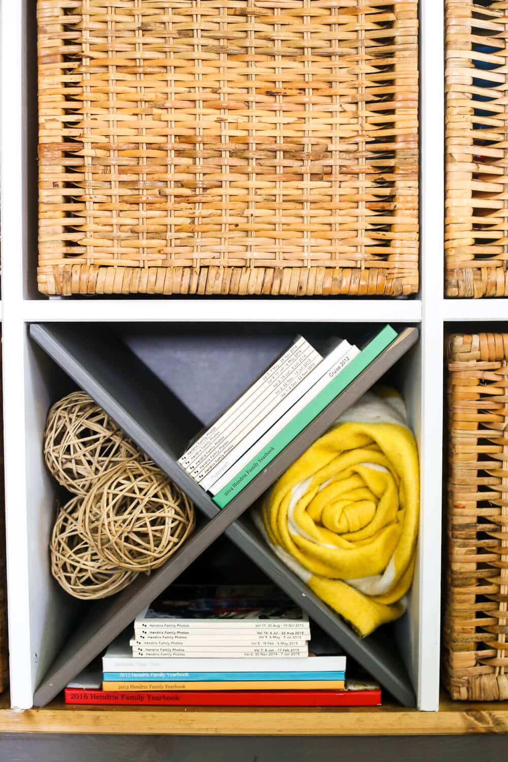 Close up of IKEA NORNAS wine rack and baskets