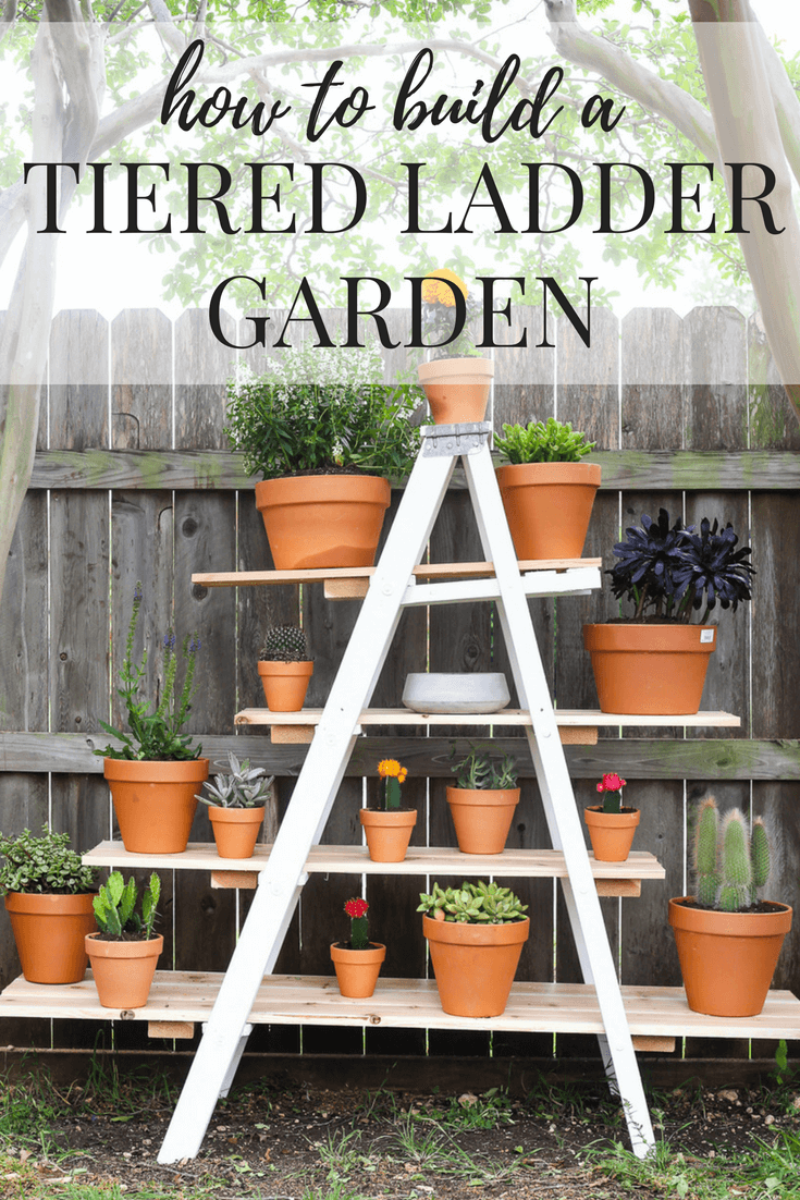 DIY tiered plant stand from an old ladder