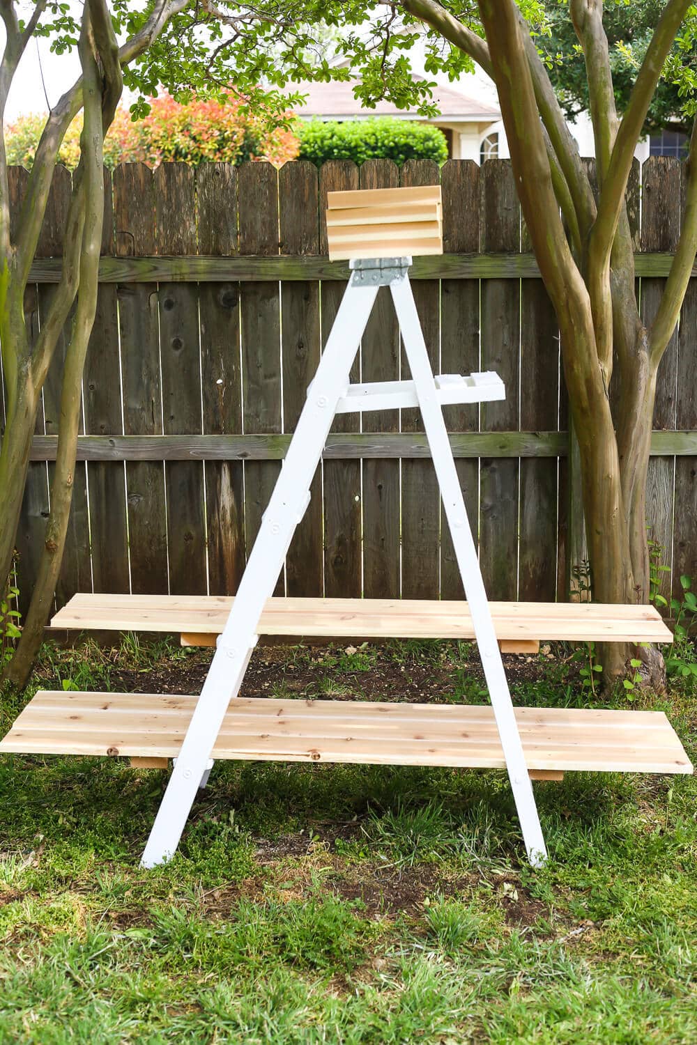 Cedar shelves for ladder plant stand