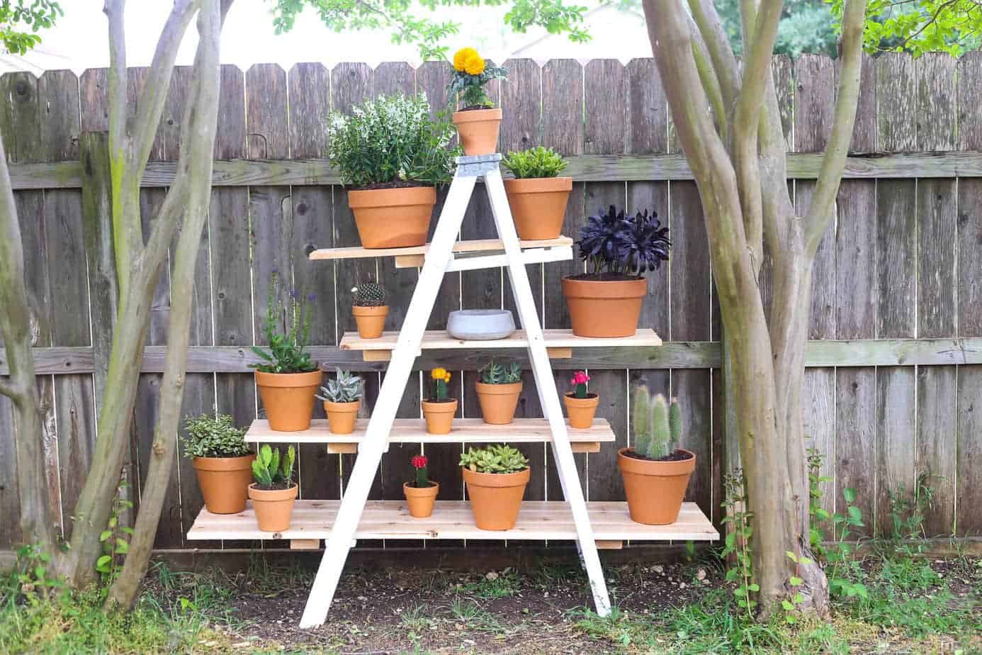 DIY Tiered Plant Stand From an Old Ladder - Love & Renovations