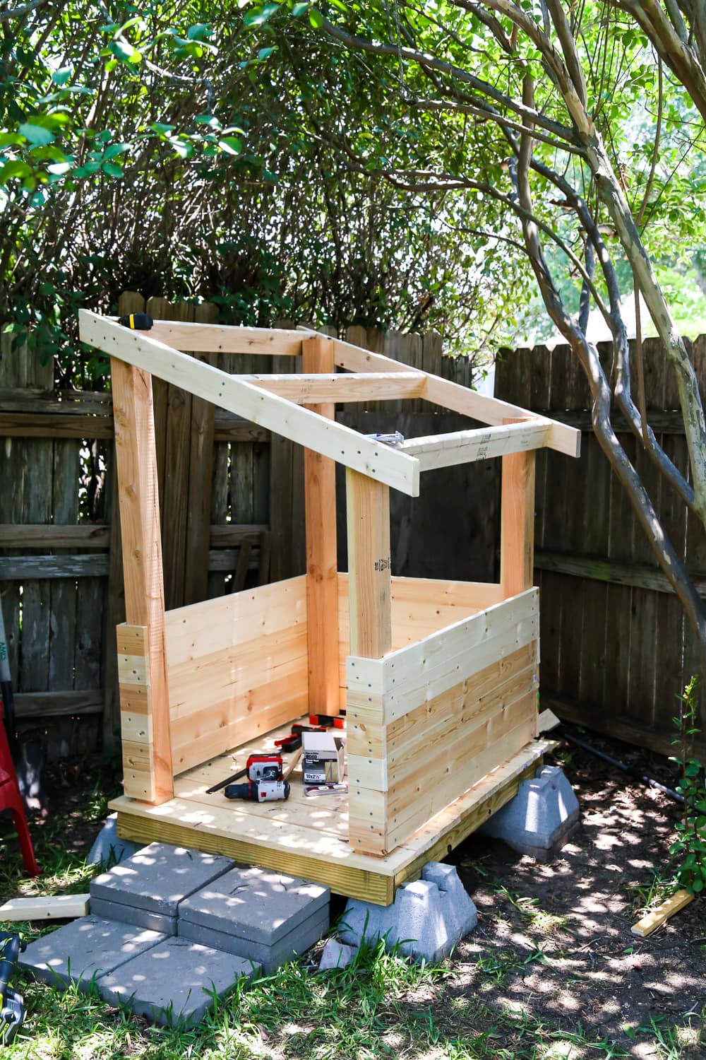 framing for DIY backyard fort 