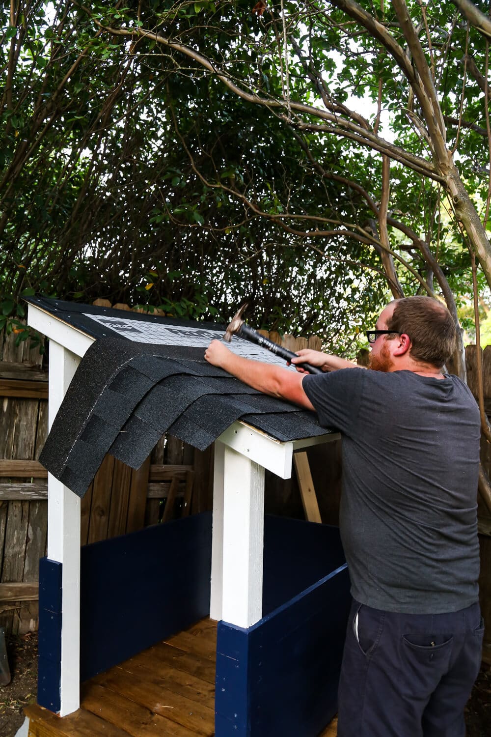 Installing playhouse roof shingles