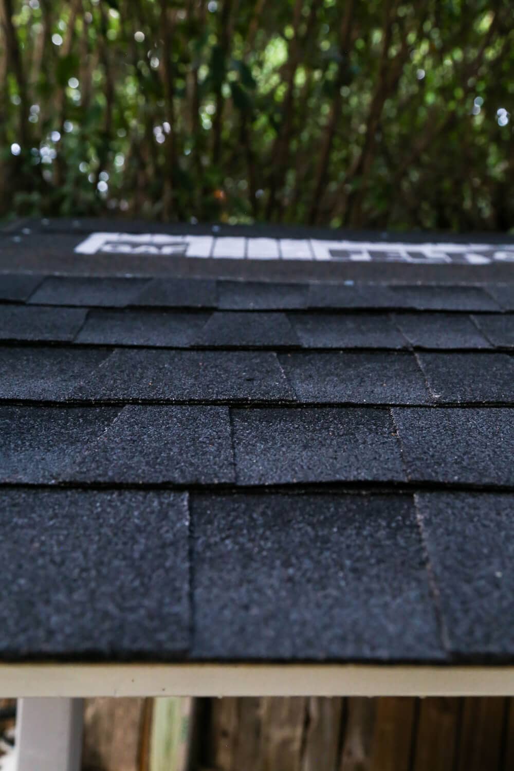 close-up of DIY-installed shingles