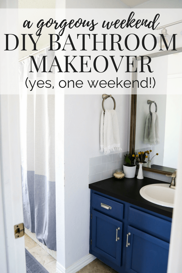 A DIY modern, serene bathroom renovation that can be completed in a weekend. Great ideas for how to upgrade an ugly bathroom and make it look like new without a ton of time or money. 
