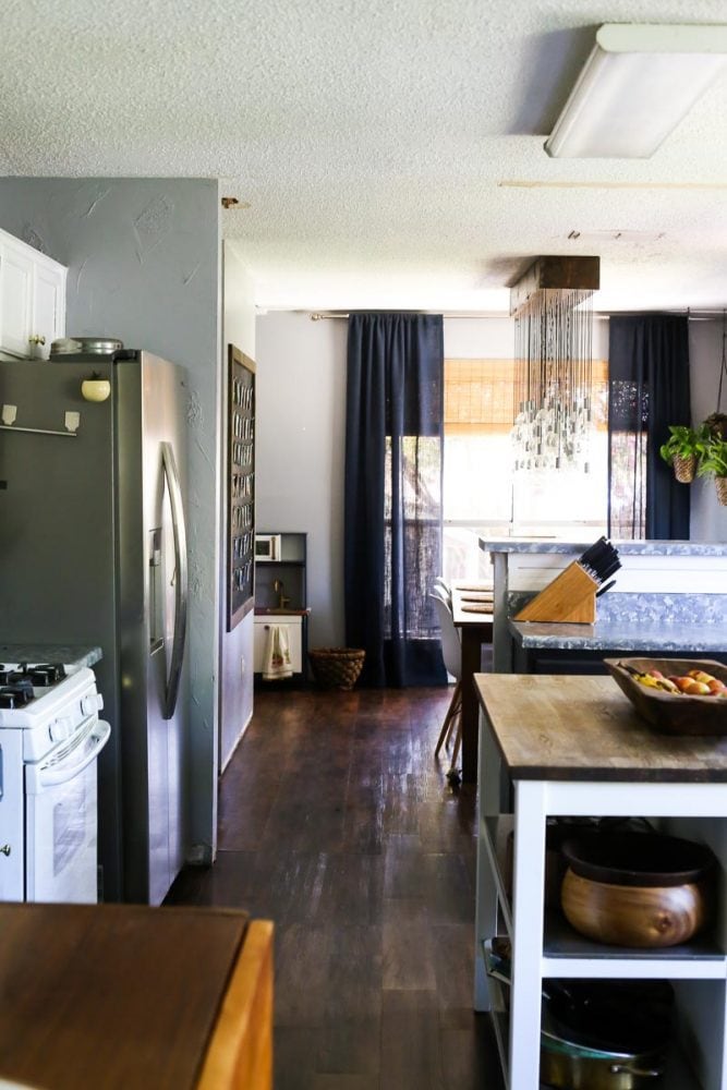 kitchen with peel and stick vinyl plank flooring