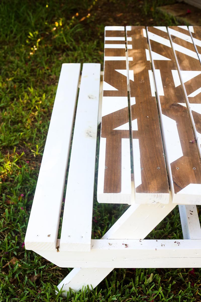 How to paint a geometric pattern on a DIY kids picnic table