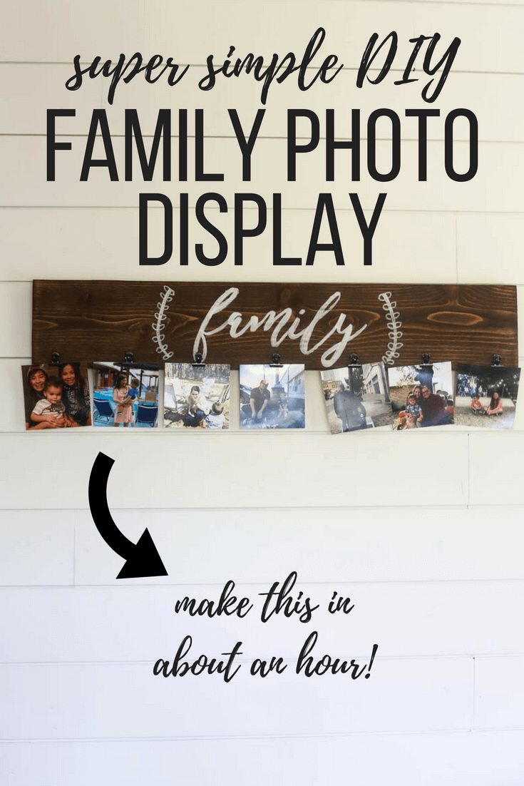 Ideas for a DIY photo display for your walls in your home. A unique project using a board and some clips or clothes pins to display pictures. A unique alternative to a frame for your family photos! 