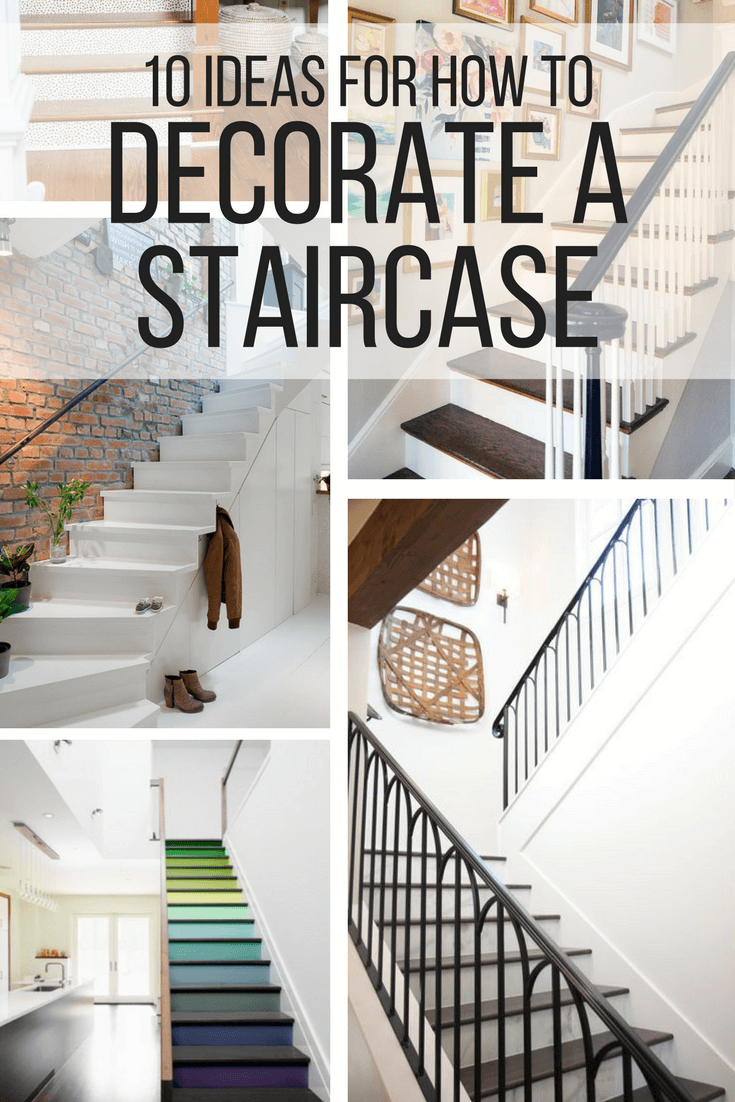 Ideas and inspiration for how to decorate a staircase affordably and simply. Includes 10 great ideas for how to decorate the wall behind your stairs, and ideas for products to use.