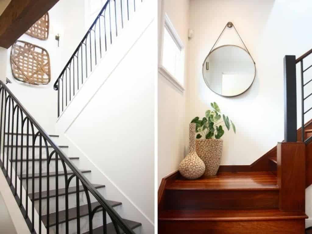 Great ideas for how to decorate a staircase using gallery walls, molding, and more