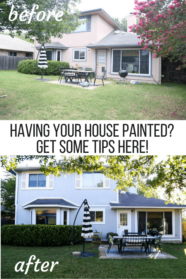 Before and after photos of having house exterior painted professionally, ideas for what to expect when your siding is getting painted, and tips for how to plan.