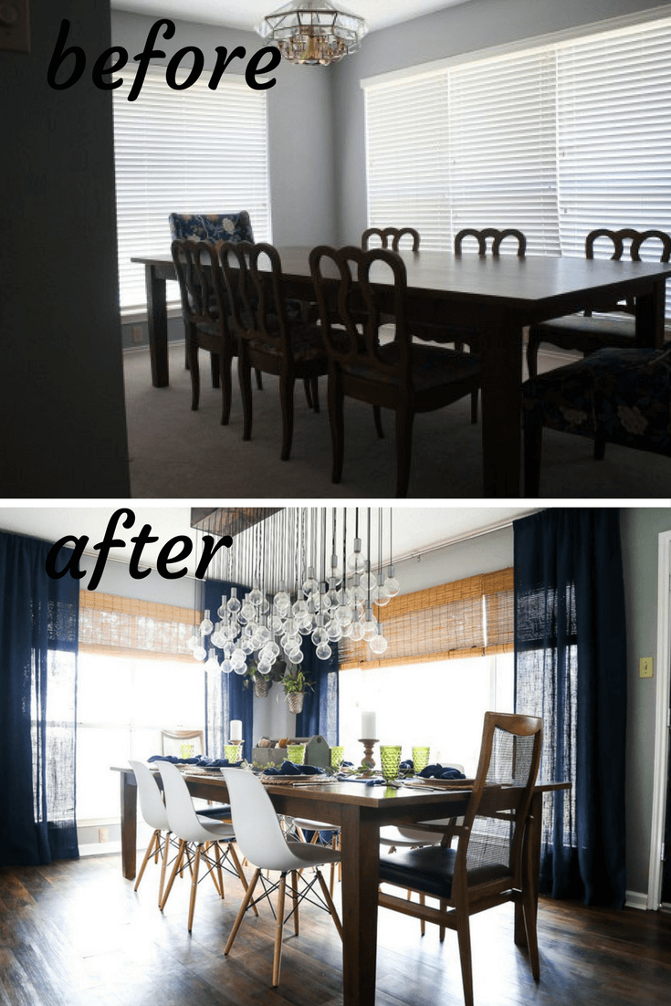 Before and after dining room makeover. A renovation with tons of DIY projects, ideas, and inspiration. 