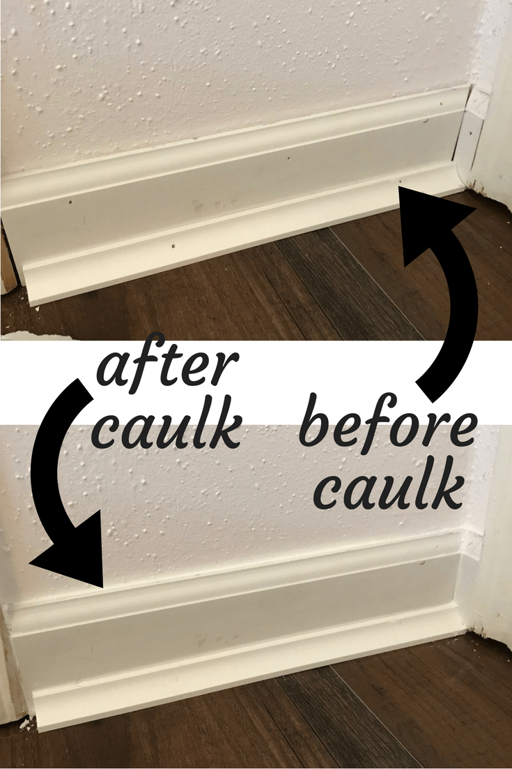 before and after of caulk on baseboards 