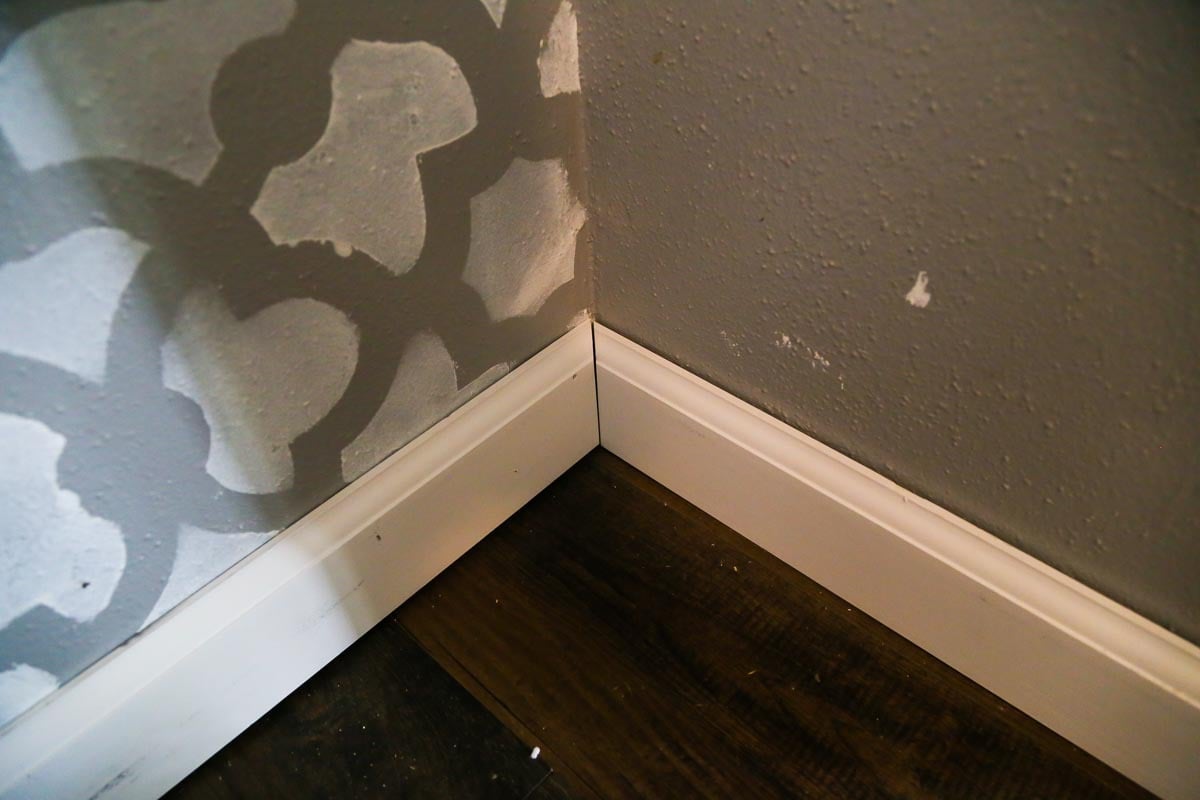 baseboard installation with mitered corner 