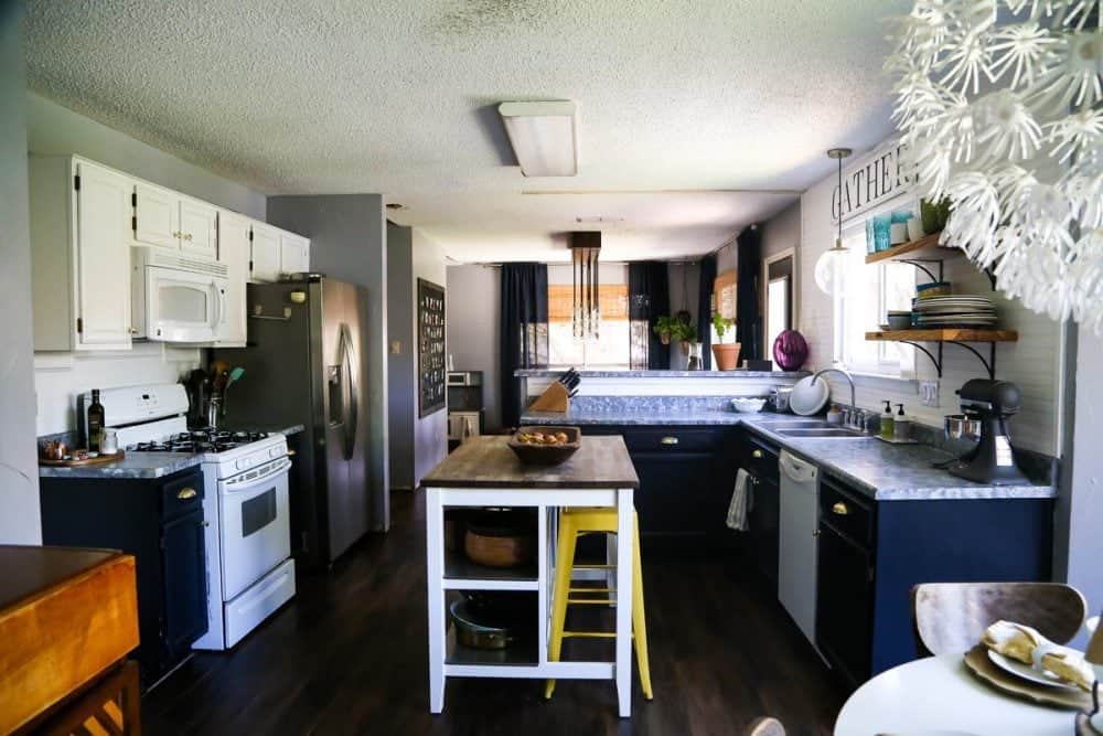 kitchen with faux granite painted countertops