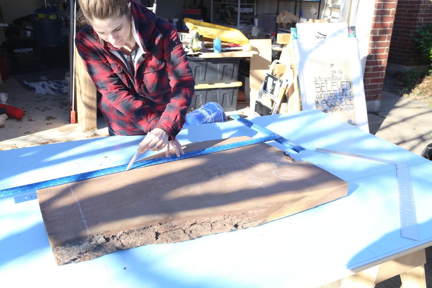 Cutting wood slab down for DIY console table