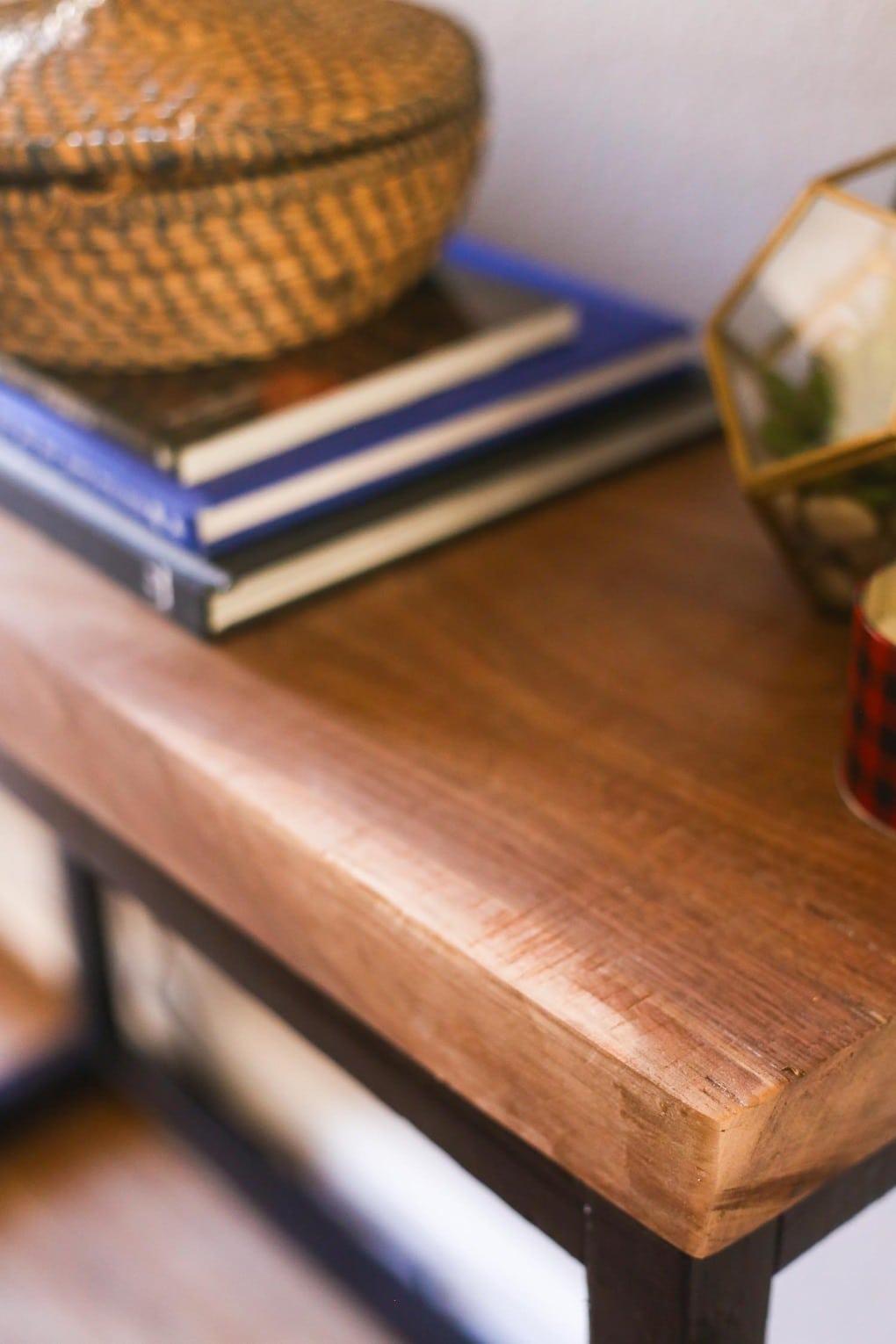 DIY console table with walnut slab top