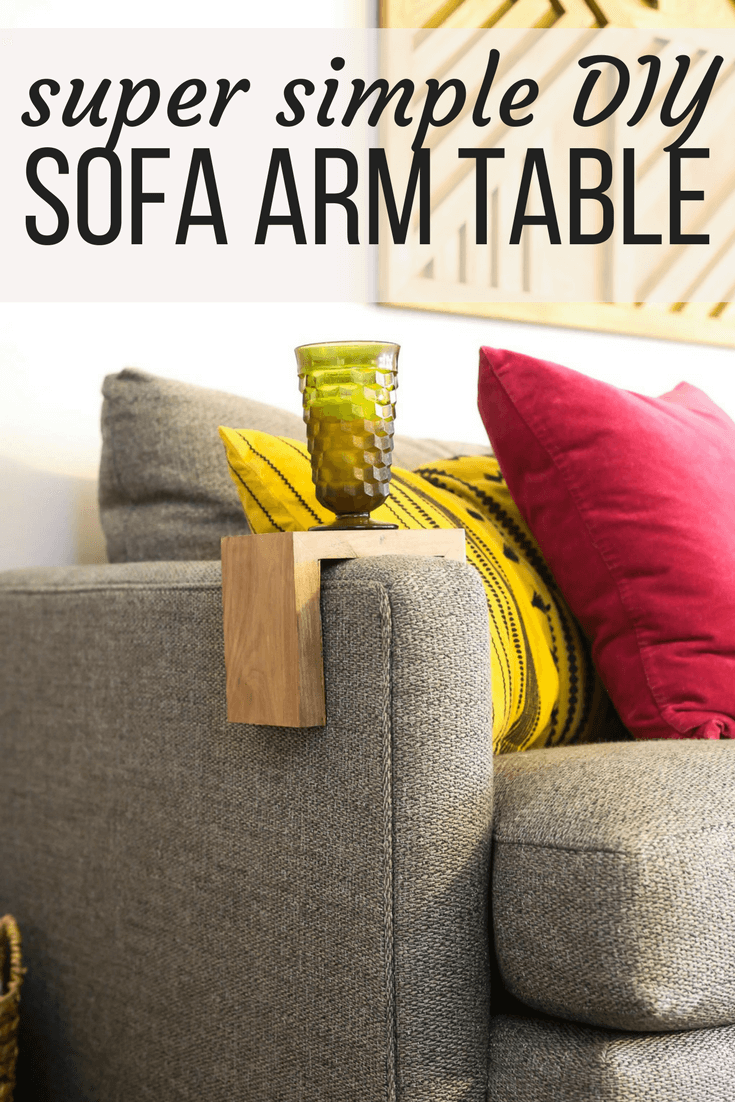 This simple DIY sofa arm table (also called a couch sleeve) is a super simple project that gives you some extra table space in your living room without taking up any additional floor space! It's a quick and easy DIY idea. #diy #diyproject #sofatable #woodworking #powertools #easydiy