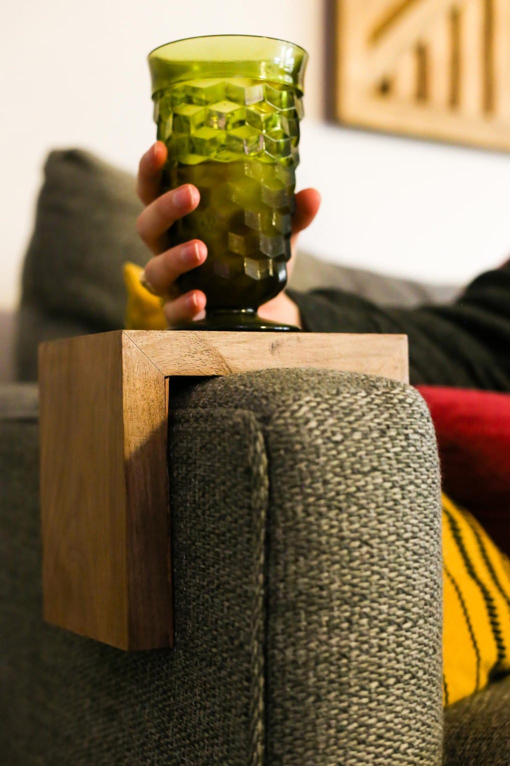 This Clip-On Sofa Arm Tray Creates an Instant Side Table on Your Couch