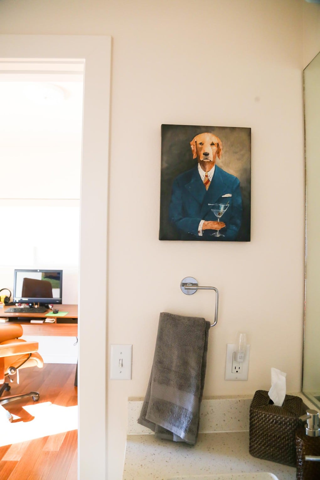 Bathroom details in a midcentury modern home in Starlight Village in Austin