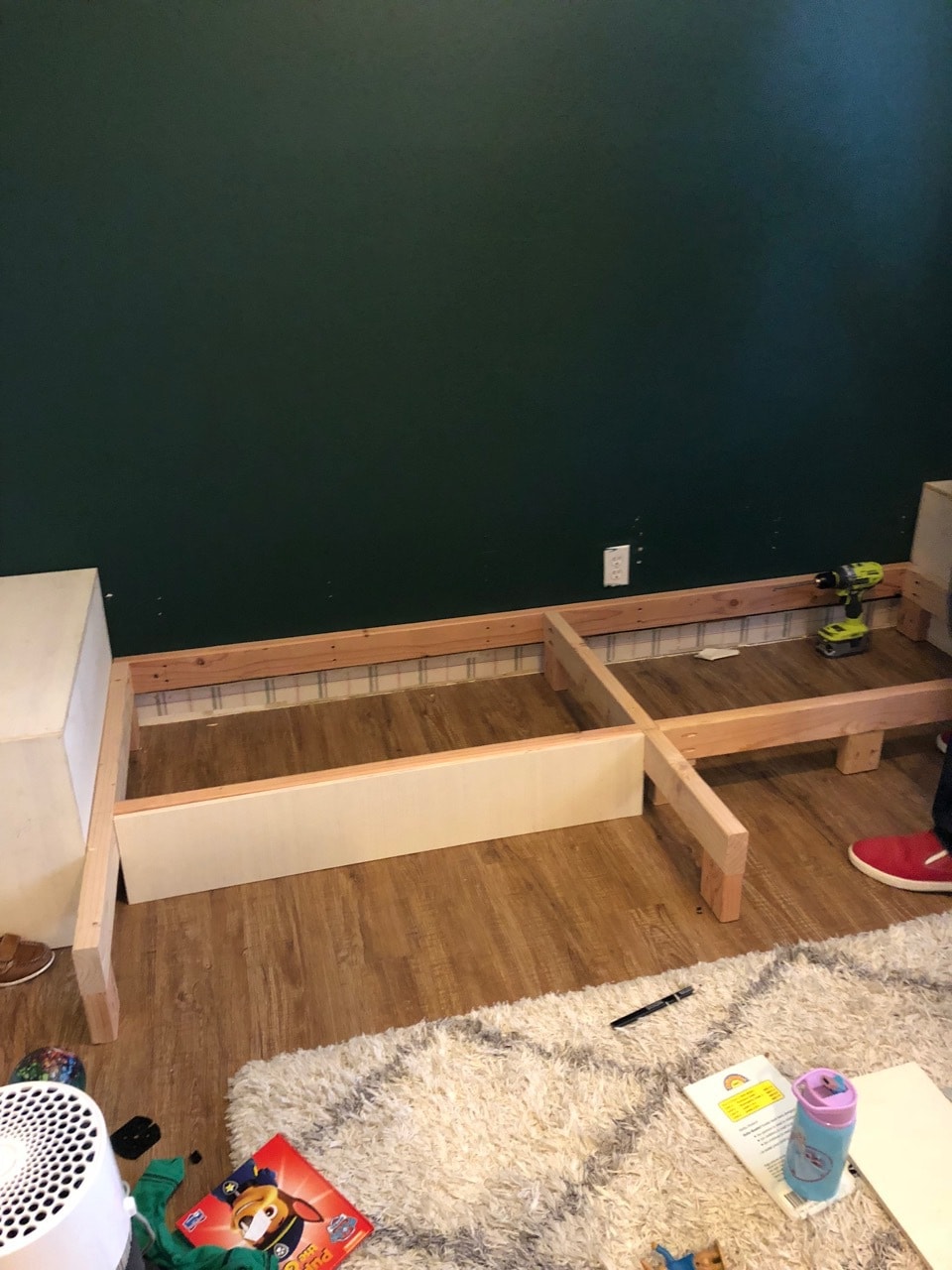 Framing for DIY built in shelves with plywood 