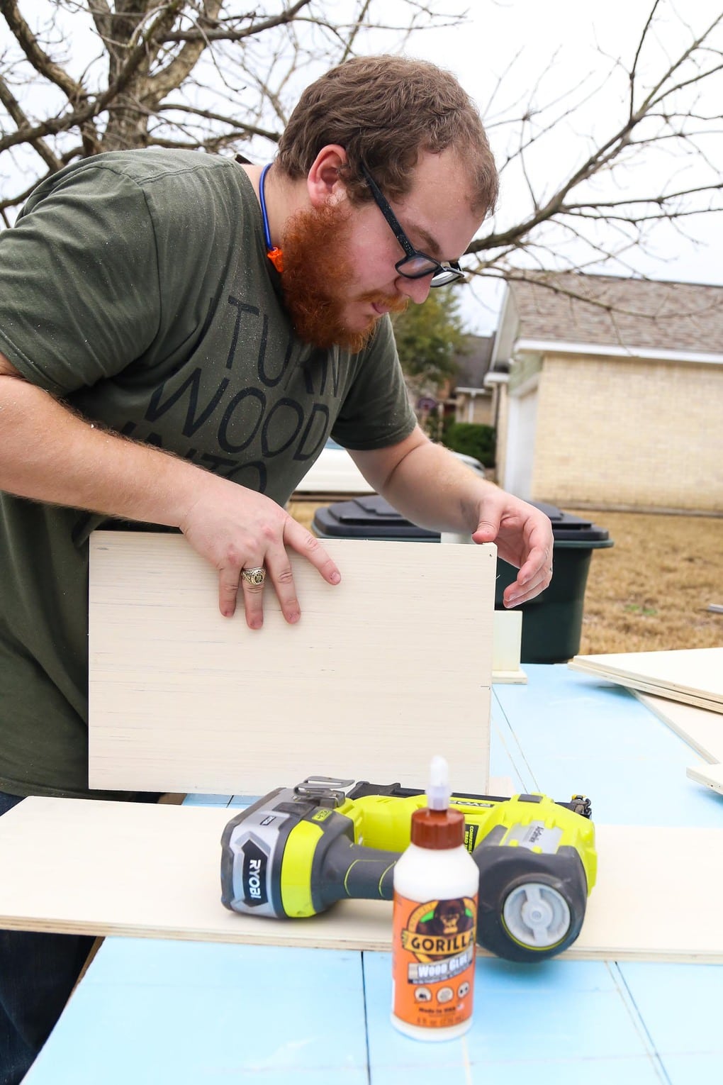 Man building a plywood box