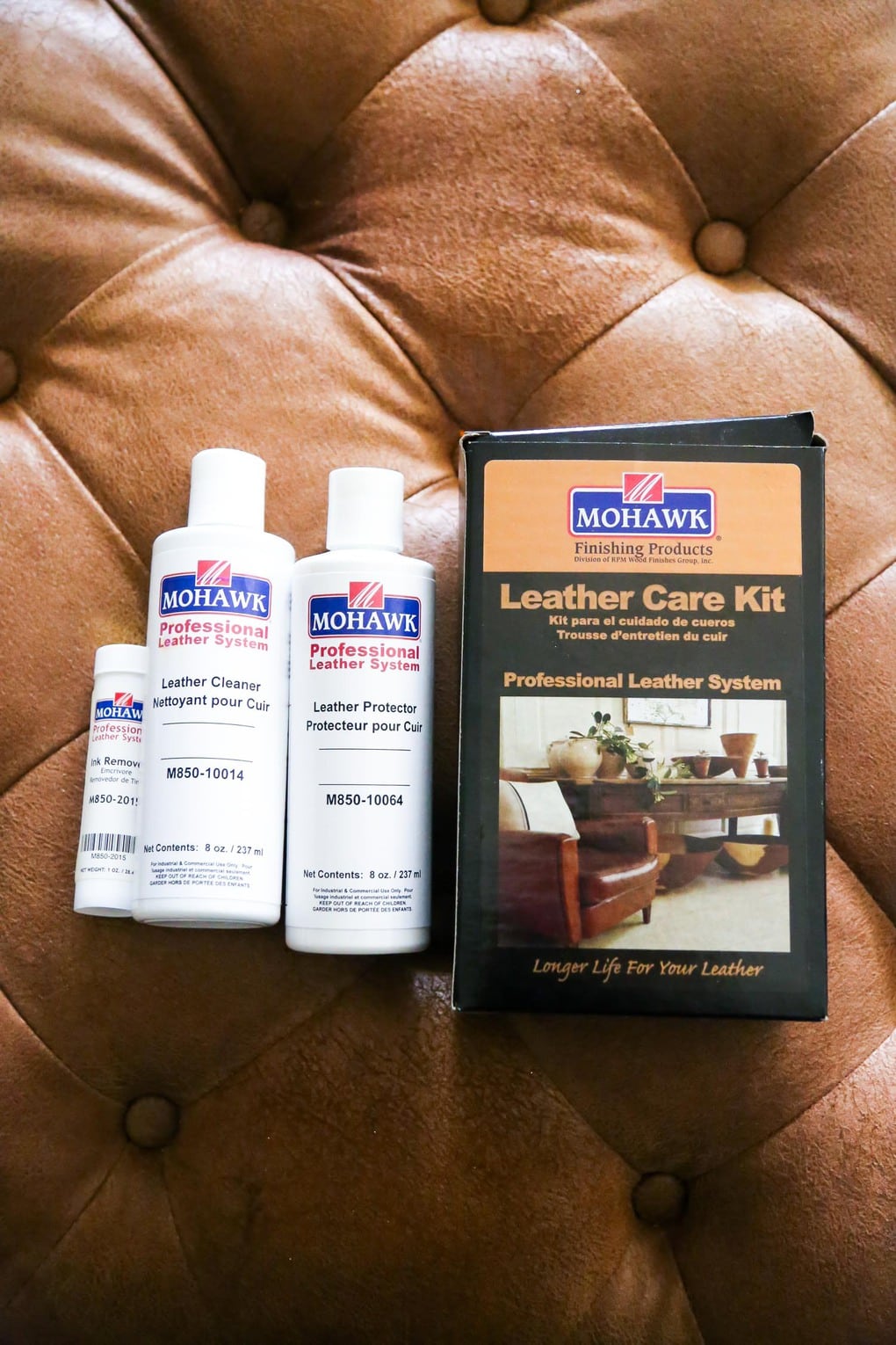 Mohawk Leather Care Kit - leather cleaner for ottoman