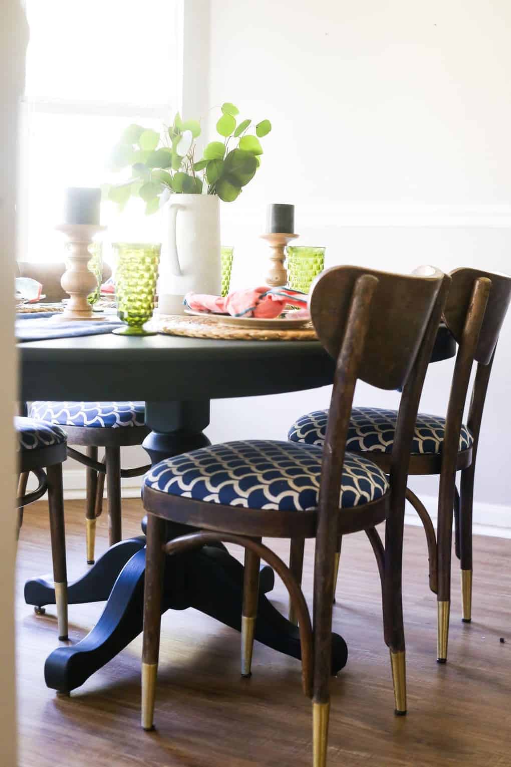 dining room with black painted dining table 