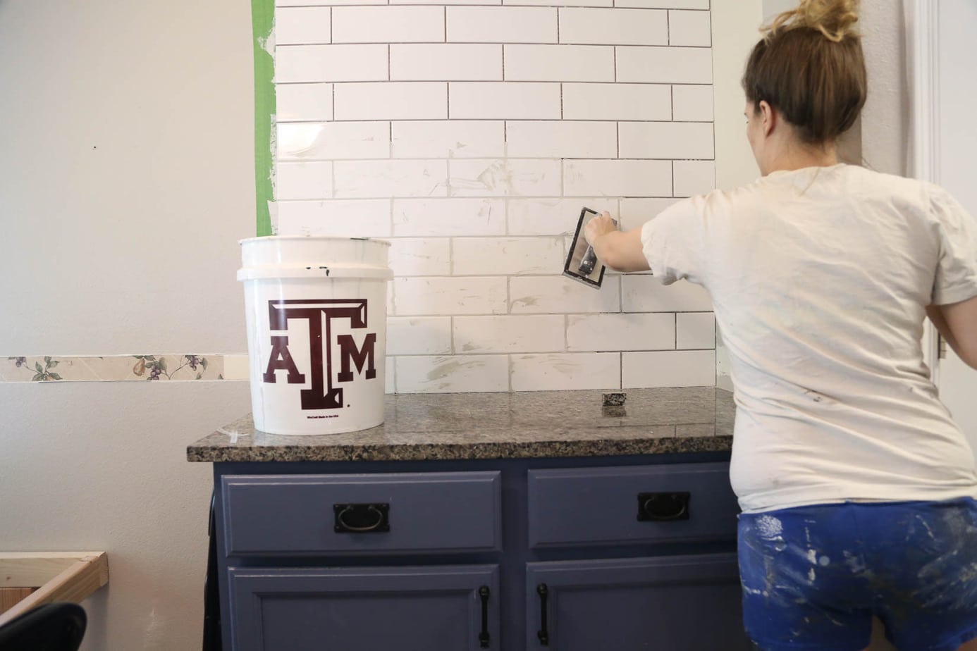 Grouting kitchen backsplash 