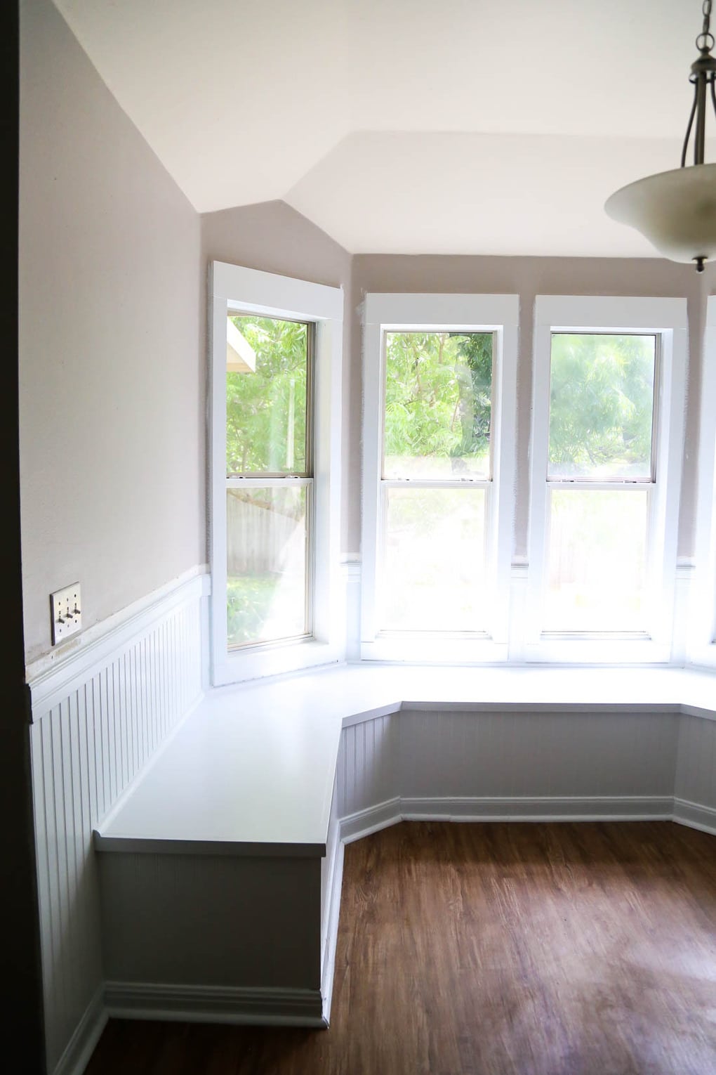 DIY bay window bench in an eat-in kitchen