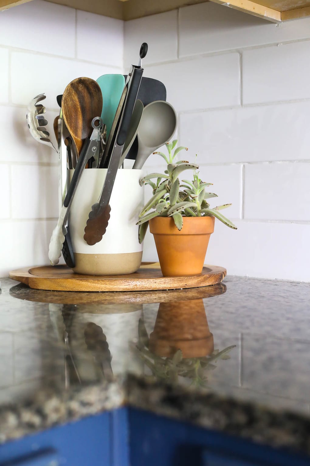 close up of corner of kitchen with new tile 