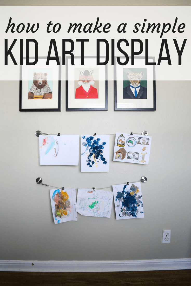 easy kid art display using IKEA curtain rods