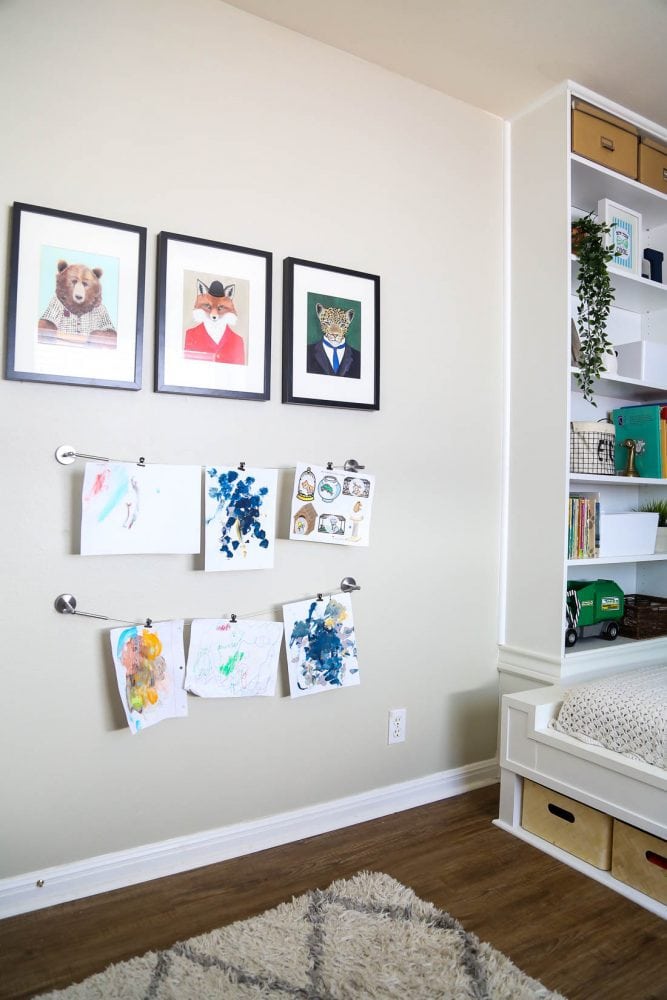 Easy way to display kids art with IKEA curtain rods