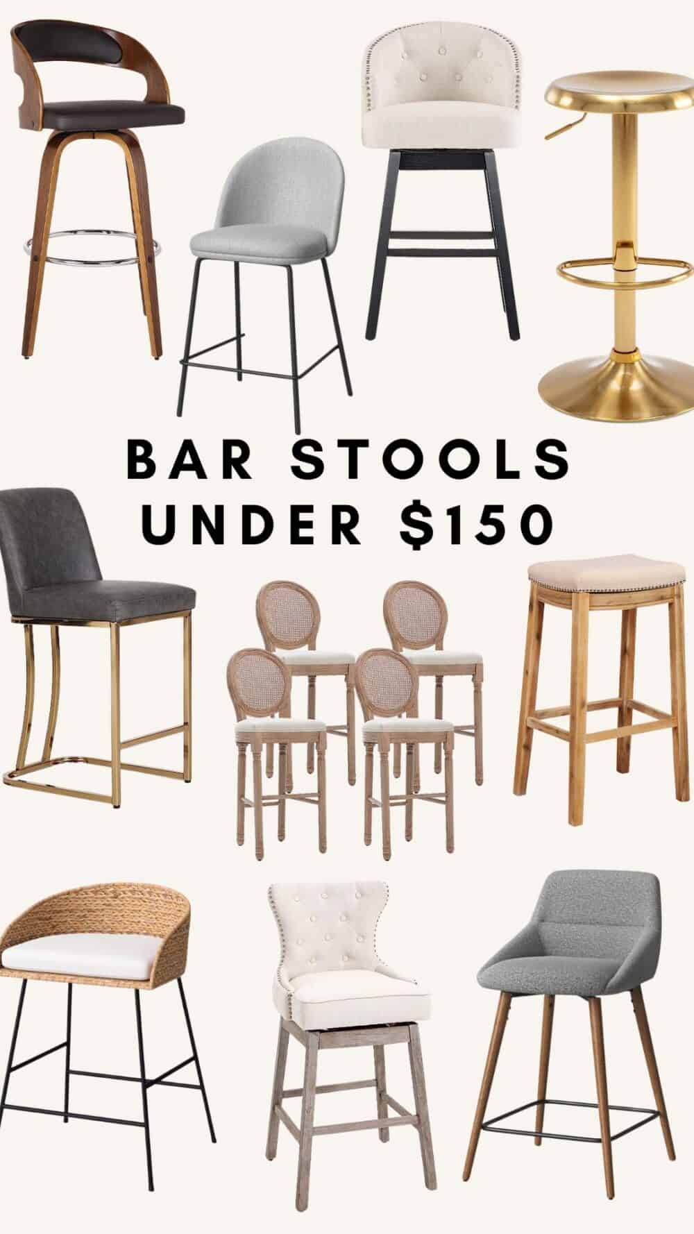 collage of cheap bar stools under $150
