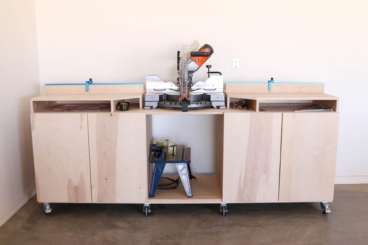 mobile miter saw bench - tool organization ideas