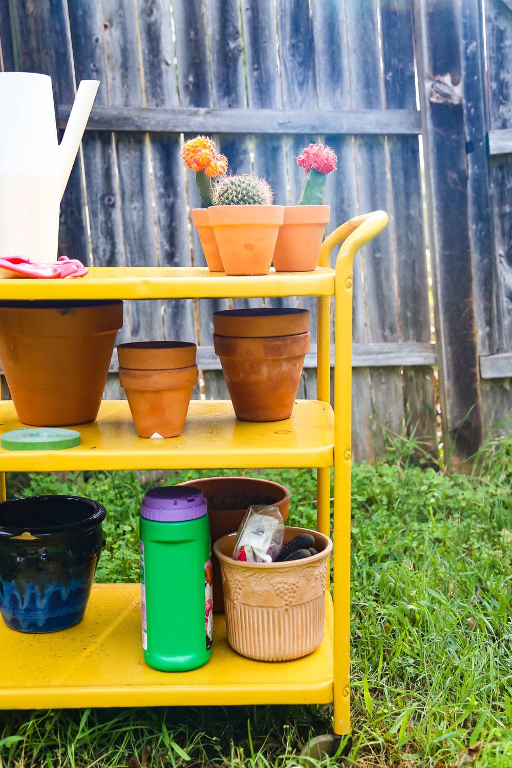 outdoor bar cart used for gardening
