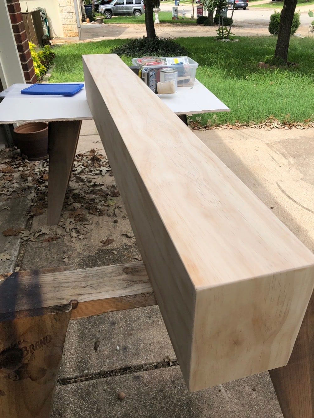 base of DIY fireplace mantel